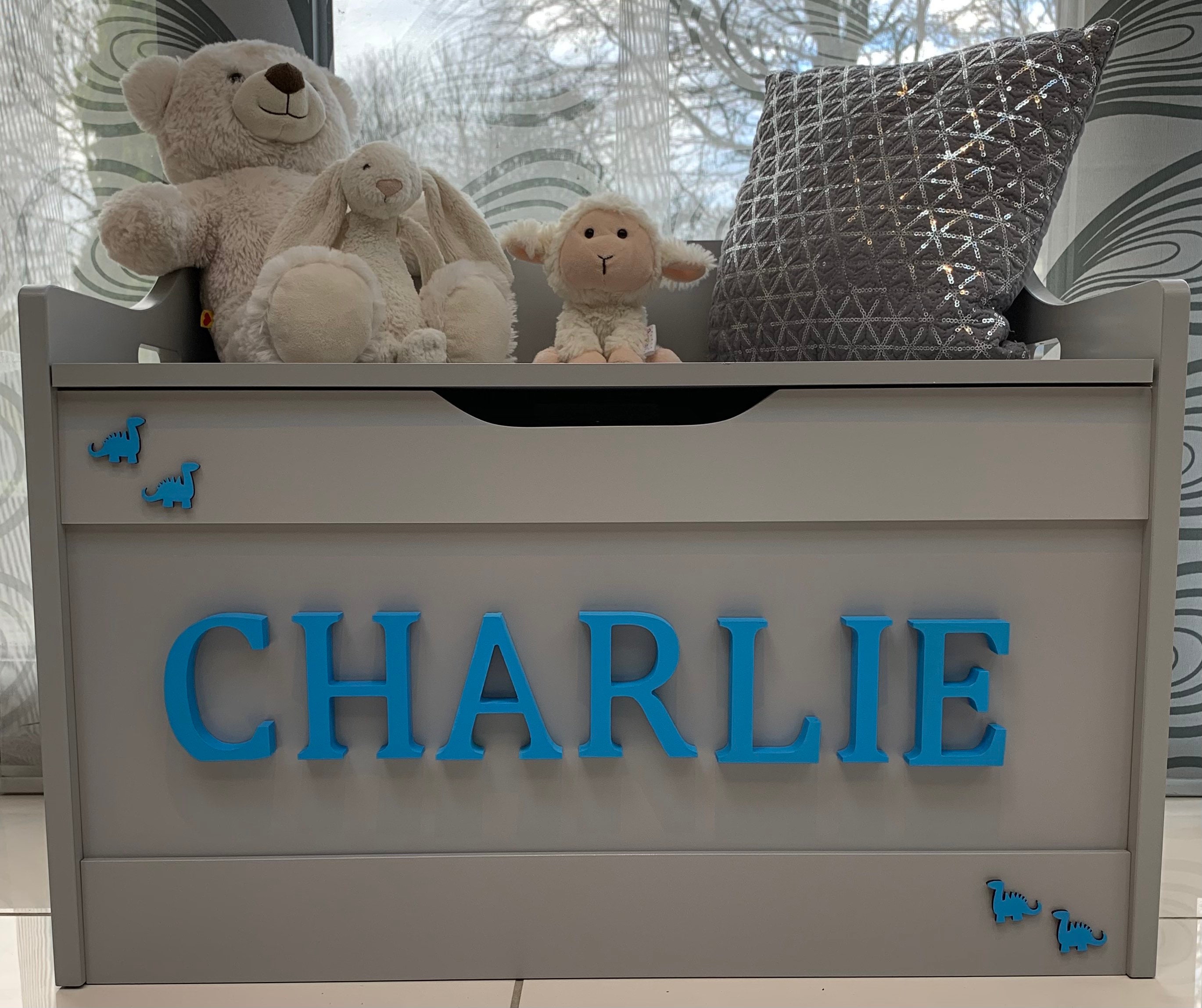 Soft Close Personalised Grey Wooden Toy Box Perfect for Etsy UK