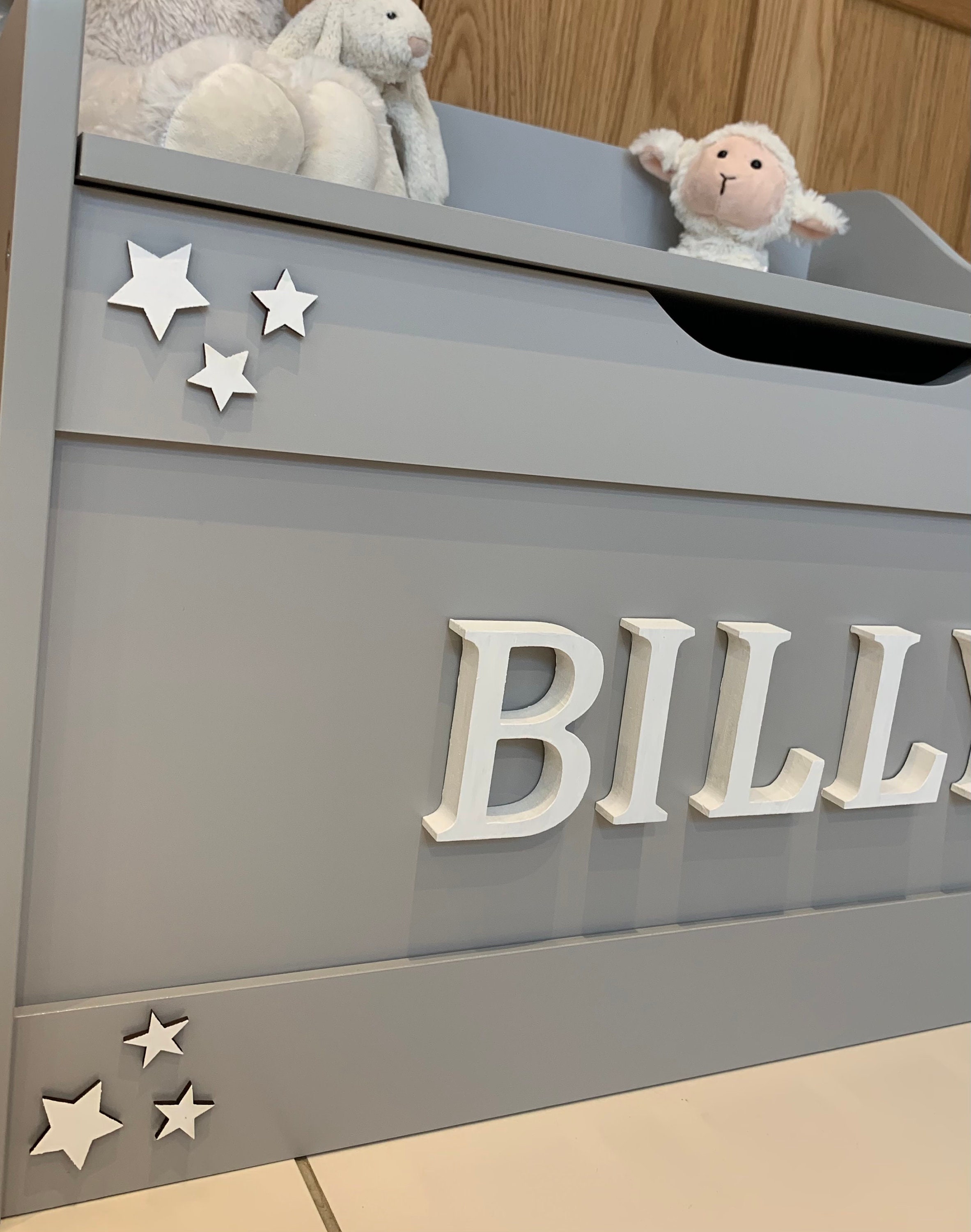 Soft Close Personalised Grey Wooden Toy Box Perfect for Etsy UK