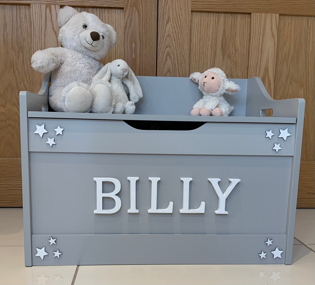 Soft Close Personalised Grey Wooden Toy Box Perfect for Storing