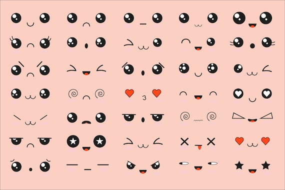 Kawaii cute faces Manga style eyes and mouths Funny cartoon japanese  emoticon in in different expressions Expression anime character and  emoticon face illustration Background Wallpaper Stock Vector by  Ballerion 330143914