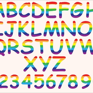 Fonte do arco-íris SVG, letras e números do arco-íris, fonte do orgulho svg, alfabeto do arco-íris, arquivo digital