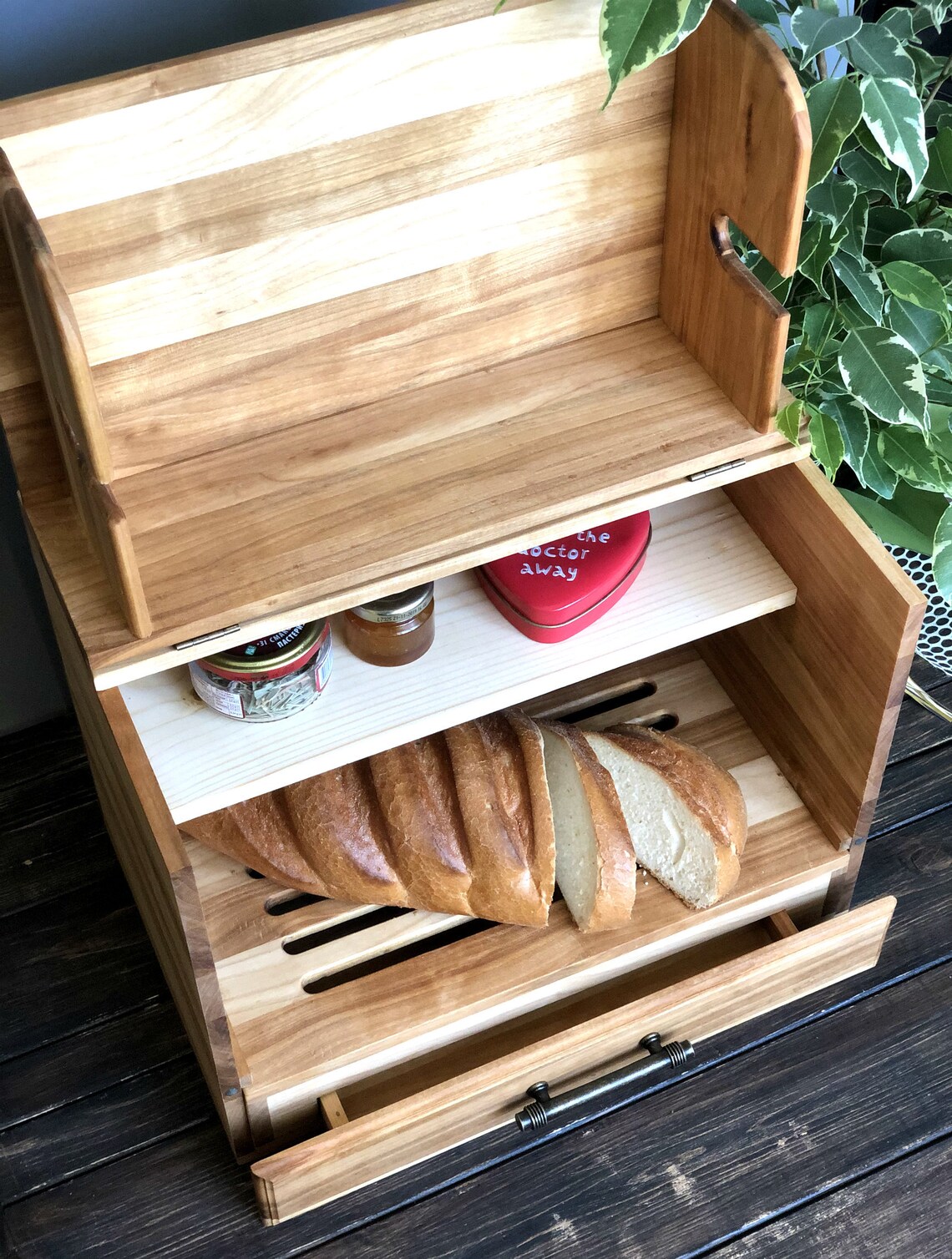Bread Box Potato Vegetable Bin Farmhouse Chic wooden Punched Etsy