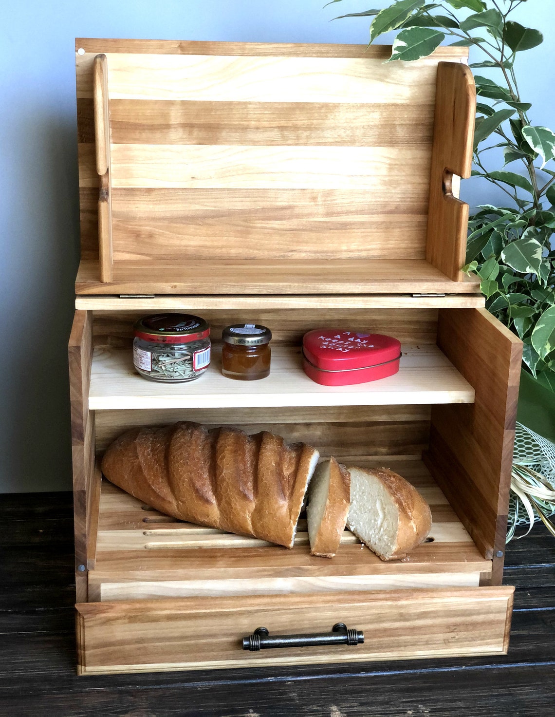 Bread Box Potato Vegetable Bin Farmhouse Chic wooden Punched Etsy