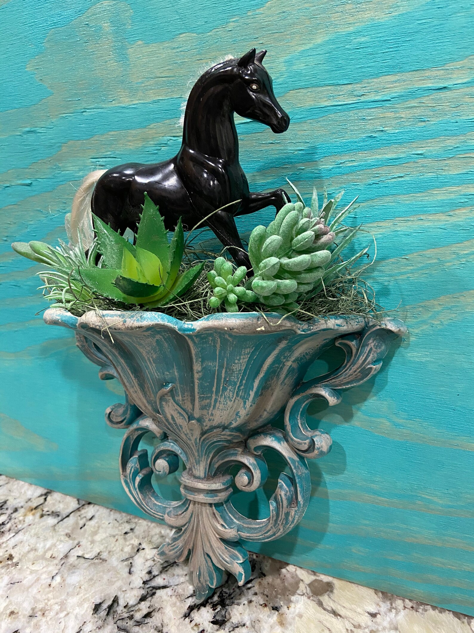 Faux Succulent and Horse Planter Etsy