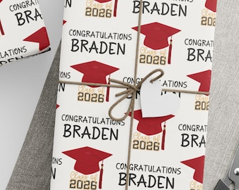 Graduation Cap Personalized Gift Wrap - Customized Wrapping Paper with Name  BB120