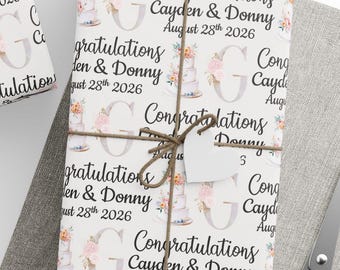Monogram Cake Wedding Personalized Wrapping Paper - Customized with Names and Date  BB101