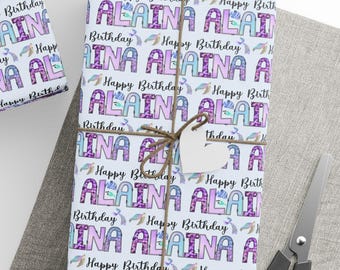 Personalized Mermaid Birthday Wrapping Paper – Custom Name Gift Wrap  BB70