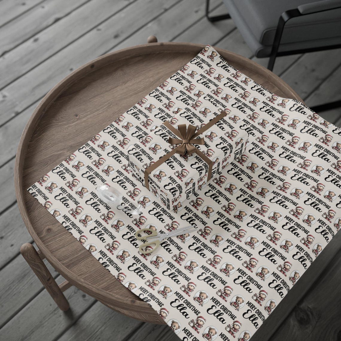Christmas Bears Snowglobe Personalized Wrapping Paper Customized With
