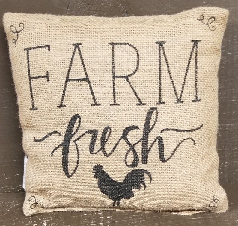 CLEARANCE SALE Burlap Pillow Farm Fresh is 6 Inches Square