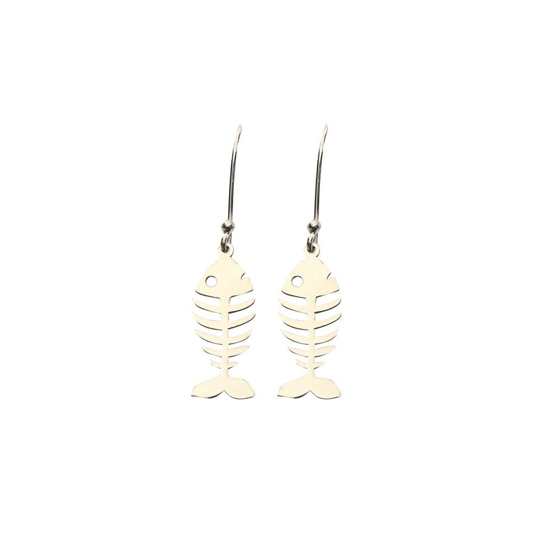 Fish Bone Silver Earrings Fish Bone Shaped Earrings Fish Bone Charm Dangle Earrings Bone Jewelry Mermaid Earrings