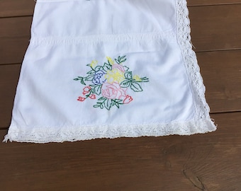 Vintage francés algodón tablero corredor con la mano bordado detalle de la flor