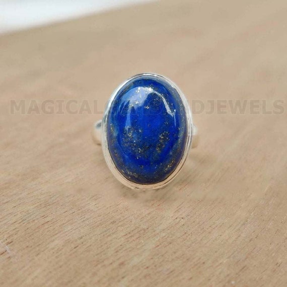 Details about   Pure 925 Sterling Silver Ring Set Natural Oval Lapis Lazuli 喜 Ring W43938