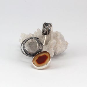 Pendentif cornaline unique en argent sterling - Bijoux d'orfèvre oxydés fabriqués à la main OOAK Design