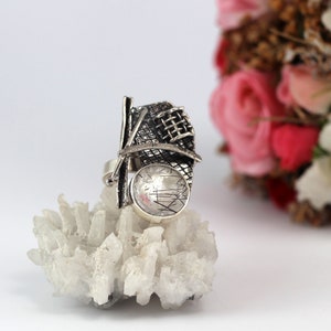 Toermalijnkwarts geoxideerde zilveren ring Handgemaakte getextureerde zilveren ring met kwarts Verstelbare zilversmid OOAK ring Artisan 925 zilveren ring