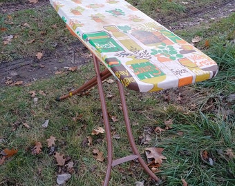 Vintage Metal Ironing Board Folds Up Flat Unique Serving Table Console Laundry Decor Retro Home Decor Rustic Shelf Plant Stand Porch Patio