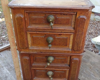 Antique Victorian stacking countertop cabinets from old general store holding sewing parts-display cabinet oak dreamers 2 piece