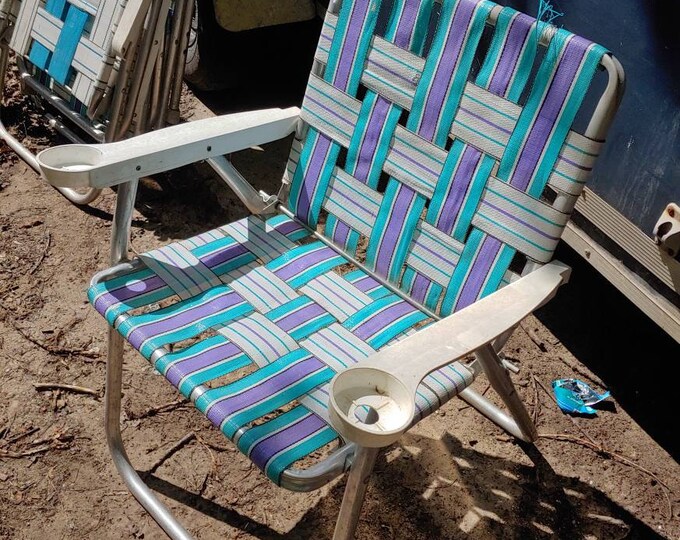 Vintage Folding Lawn Chair Aluminum Mid Century Patio Etsy