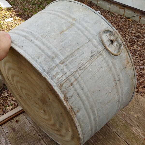 Galvanized Wash Tub with Handles 22" large Primitive Rustic Farmhouse planter garden decor ribbed zinc