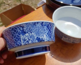 2 Vintage Chinoiserie Lotus Bowl - Blue and White floral Design Bowl - Blue White Chinoiserie Bowl Danish modern 2 piece set free shipping