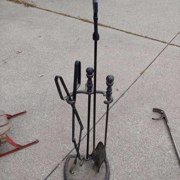 Vintage cast iron fireplace tool set art crafts mission stlye