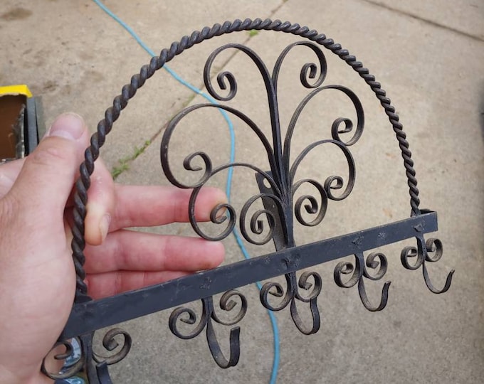 Vintage Wrought Iron Pot Rack,coat Rack, Kitchen Rack, Farmhouse Wall