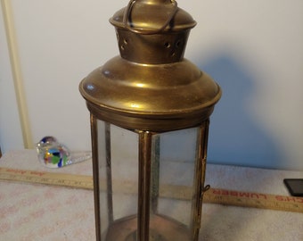 Antique brass glass door hanging old candle lantern scone 1900 english