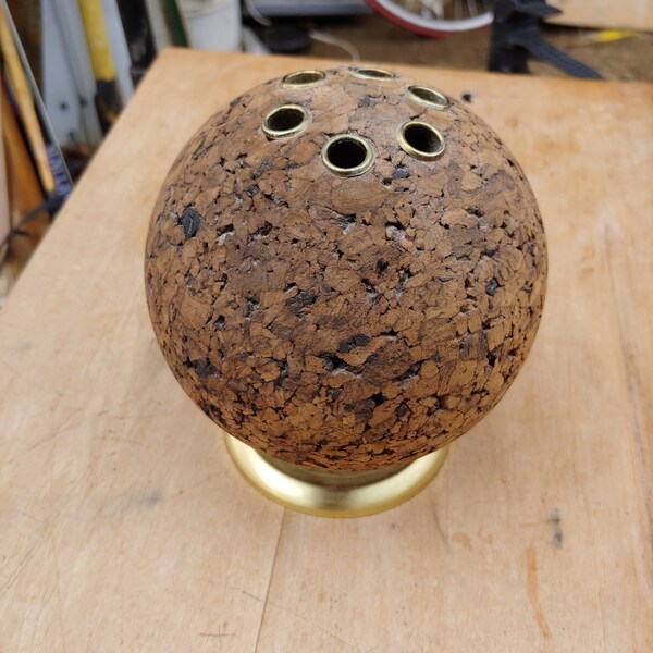 Vintage Mid Century Park Sherman Round Ball Cork Spinning Note Pen Holder Orb mad men office