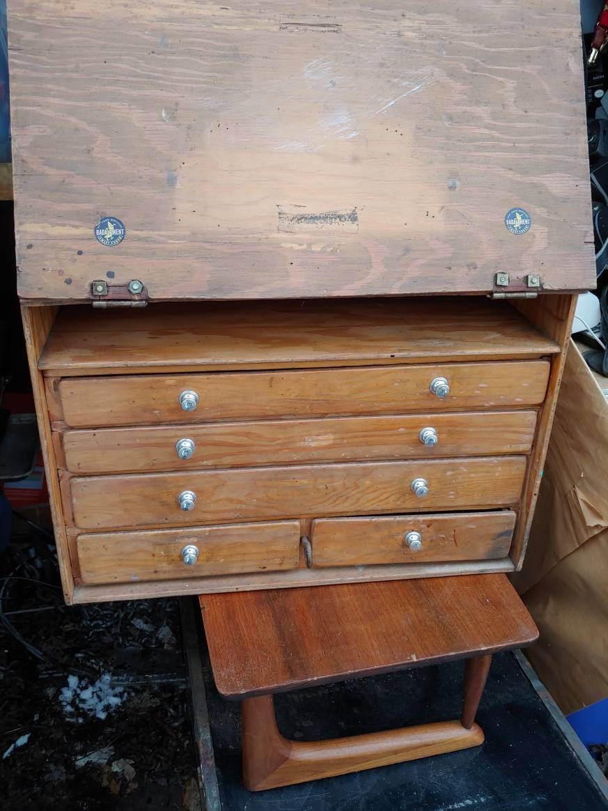 Vintage Machinist Chest, Wood Tool Box, Wood Drawer Box, Storage Cabinet,  Craft Box, Vintage Wood Box, Organizer, File Box 
