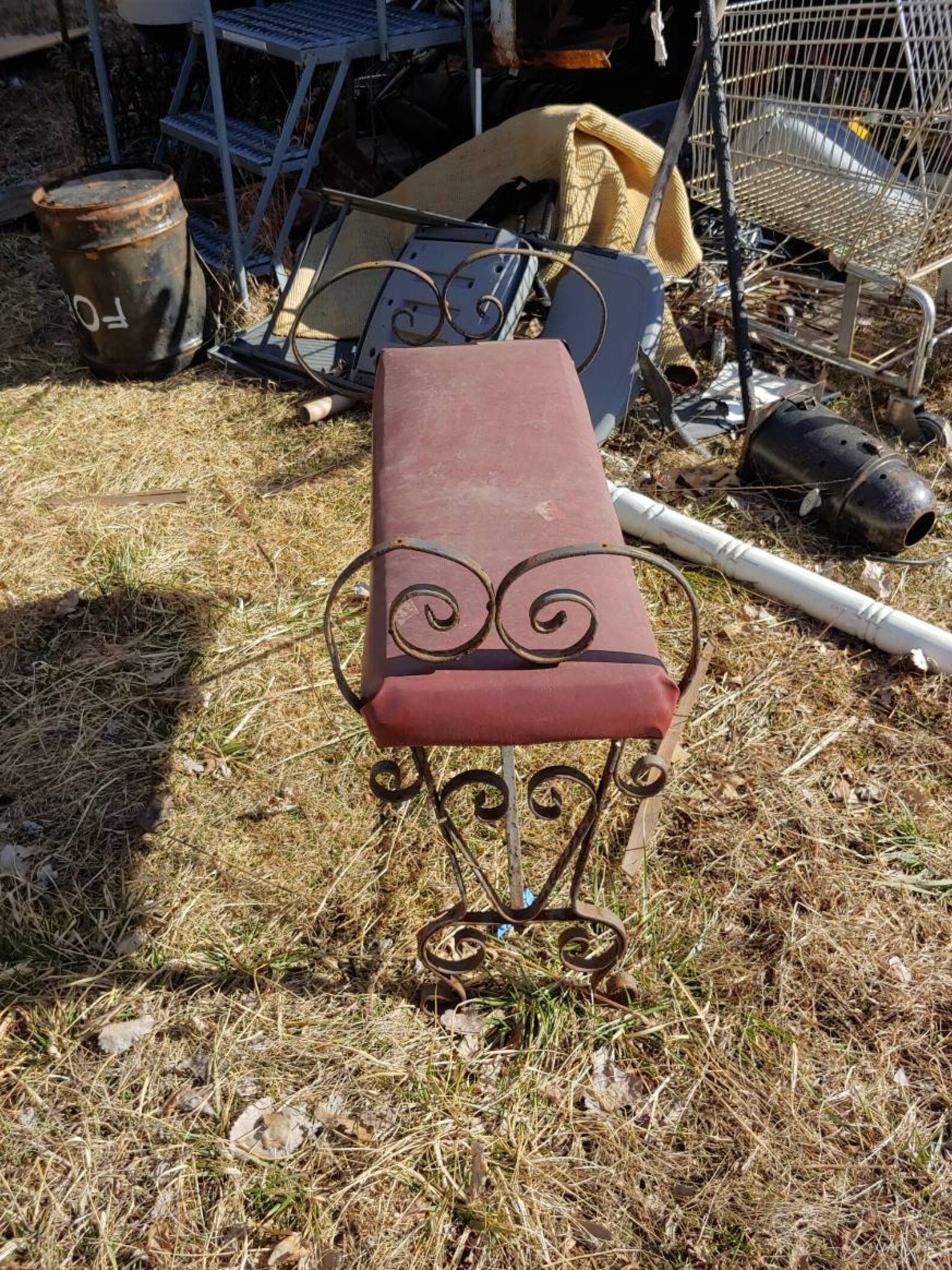 Vintage vanity bench stool wrought iron twisted iron art deco Etsy