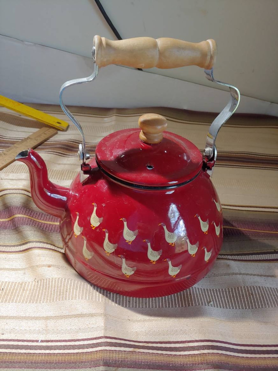 Antique cast iron enameled teapot kettle geese goose Etsy