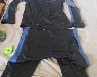 1990s Trainingsanzug schwarz,blau gestreift XL Gr.8