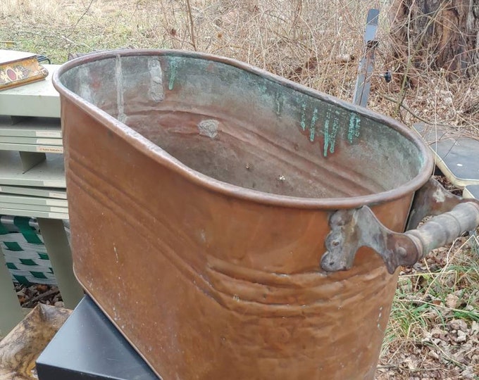 Antique Copper/copper Plated Boiler Wash Tub Wood Handle Rochester ...