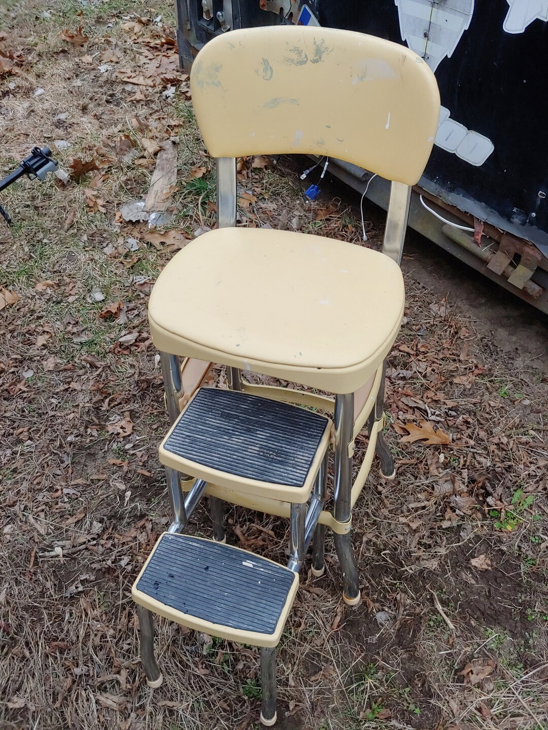 Vintage Cosco Stylaire Step Stool Metal Chair Pull Out Steps Yellow Etsy