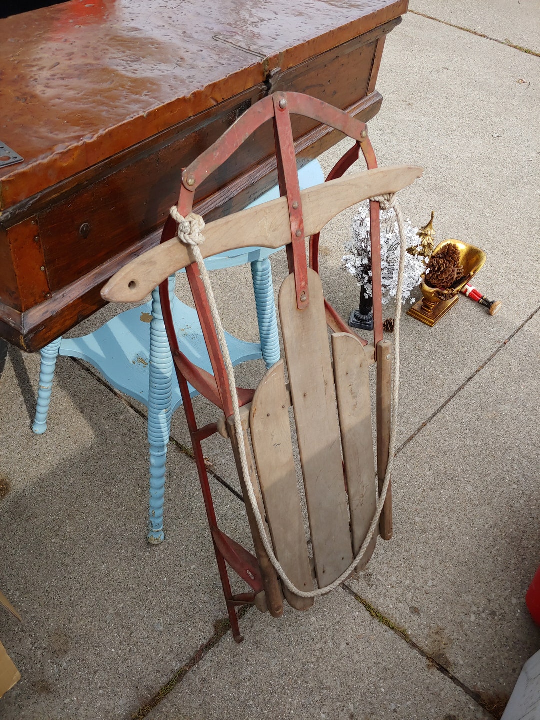 Vintage Wooden Sledprimitive Home Decor Antique Wooden Sled Etsy