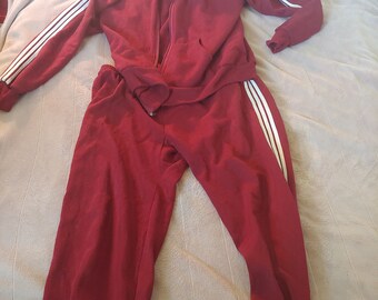 Vintage 1970s mens acyrilic tracksuit burgandy and red stripes 42-44 size usa made by BW Bassett Walker NYC