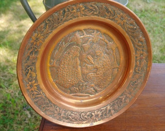 Vintage Hand Made Copper Persian Hanging Plate embossed