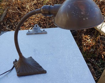 Vintage Gooseneck Desk Lamp With cast Iron Art Deco Base