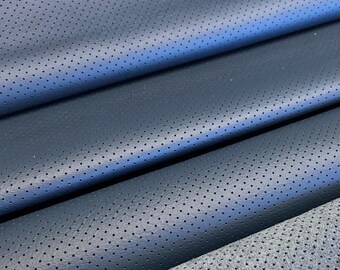 Perforated Italian Leather Sheet, Atlantic Blue Automotive Upholstery Hide