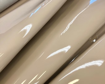 Beige Patent Leather Sheets: Genuine Lacquer Leather for Crafts