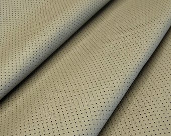 Taupe Beige color Perforated Genuine Leather Sheet: Italian Cowhide for Crafts