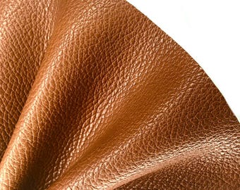 Cognac Brown Full Grain Leather Sheet: Pebble Texture DIY