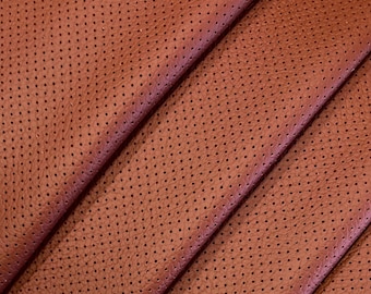 Terracotta Brown Perforated Italian Leather Hide, Automotive Upholstery Crafts DIY