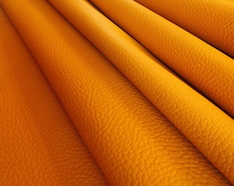 Orange Pebble Leather Sheets: Italian Full Grain Leather for Crafting