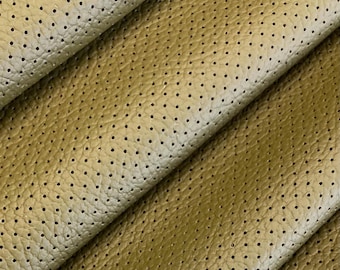Olive Green Perforated Full Grain Leather Sheet: Italian Automotive Upholstery