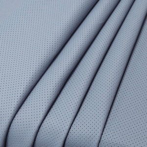 Perforated Genuine Leather Sheet | Italian Denim Blue Upholstery Craft Material
