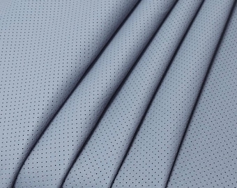 Perforated Genuine Leather Sheet | Italian Denim Blue Upholstery Craft Material