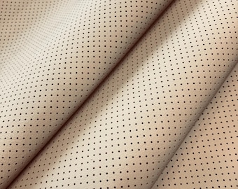 Light Beige Perforated Genuine Leather Sheet: Italian Cowhide for Crafts