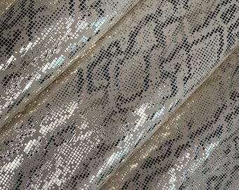 Genuine Leather Sheet, Silver Metallic Mosaic Geometric Mirror Effect