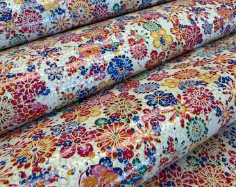 Floral Printed Genuine Leather Sheet | Japanese Motif Craft Hide for DIY Projects