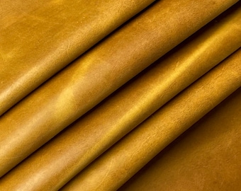 Yellow Crazy Horse Leather Sheets: Vintage DIY Craft Pieces